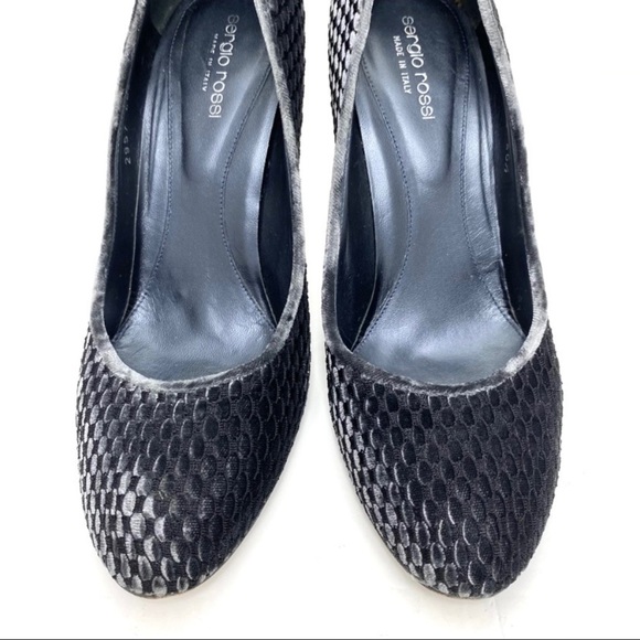 SERGIO Rossi Embossed Velvet Round Toe High Heel  Pumps In Dark Gray - Picture 3 of 11